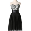 Affordable Sweetheart Short Lace Bodice Black Cocktail Party Dresses with Pleated Skirt