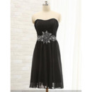 Discount Strapless Short Pleated Black Chiffon Cocktail Dress with Beading and Rhinestone Waist