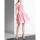 Glamour A-Line Sleeveless Pleated Skirt Short Satin Cocktail Party Dresses with Cut Out Waist