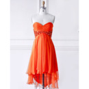 Modest Empire High-Low Chiffon Homecoming Party Dresses with Beaded Rhinestone Waist