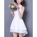 Simple Halter-neck High-Low Hem White Chiffon Homecoming Party Dresses