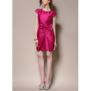 Discount Column Short Satin Cocktail Party Dresses with Cap Sleeves