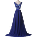 Shimmering V-Neck Satin Chiffon Evening/ Prom Dress with Crystal Beading Bodice