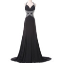Shimmering Crystal Beading Halter-neck Chiffon Evening Dresses with Sexy Backless