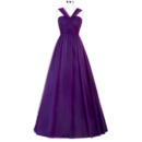 Simple A-Line Floor Length Pleated Tulle Evening/ Prom Dresses