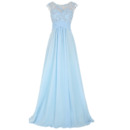 Classy Beading Applique Bodice Chiffon Evening/ Prom Dresses with Illusion Back