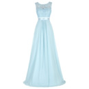 Elegant Sleeveless Floor Length Chiffon Evening/ Prom Dresses with Lace Bodice