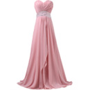 Elegant Sweetheart Pleated Chiffon Evening Dresses with Beaded Crystal Waist