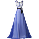 Inexpensive Chiffon Skirt Evening Dresses with Appliques Bodice and Sashes