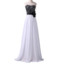 Elegant Floor Length Chiffon Lace Bodice Evening Dresses with Belts