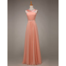 Elegant Sleeveless Floor Length Chiffon Evening/ Prom Party Dresses with Crystal Neckline