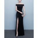 Simple Off-the-shoulder Floor Length Satin Evening Dresses with Split Skirt