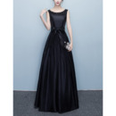 Perfect Beaded Neckline Pleated Satin Evening Dresses with Bow Keyhole Back