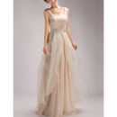 Elegant Organza Over Chiffon Evening/ Prom Party Dresses with Split-front Overlay