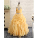 Latest Ball Gown Pick-up Skirt Organza Little Girls Party Dresses with Rhinestone