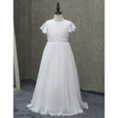 Inexpensive Pleated Chiffon First Communion Dresses with Flutter Sleeves/ Simple A-Line Round Flower Girl Dresses