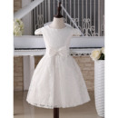 Discount Knee Length Lace First Communion Dresses with Cap Sleeves/ Cute Flower Girl Dresses with Satin Waistband