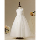 Romantic Ball Gown Sleeveless Ankle Length First Communion Dresses/ Modern Flower Girl Dresses with Appliques Beaded