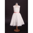 Stylish A-Line Tea Length Lace First Communion Dresses with Belts/ Modern Flower Girl Dresses with Open Back