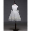 Latest Sleeveless Short First Communion Dresses with Bows/ Cute Lace Applique Adornments Flower Girl Dresses