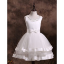 Custom Made Ball Gown Short First Communion Dresses/ Beaded Neck Two Layered Satin Tulle Flower Girl Dresses
