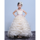 Gorgeous Long Train Ruffle Skirt Organza Flower Girl Dresses with Belts and Beading