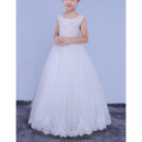 Pretty Luxury Beaded Appliques White Ball Gown Full Length Open Back Flower Girl Dresses/