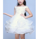 Perfect Lovely A-Line Off-the-shoulder Lace Appliques Short Organza Flower Girl Dresses with Layered Skirt