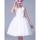 Discount Ball Gown Mini/ Short Appliques White Satin Tulle Flower Girl Dresses with Flower Waistband