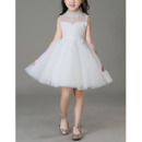 Amazing A-Line Mini/ Short Tulle Flower Girl Dresses/ Luxury Beaded Appliques Little Girls Dresses with Open Back