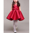 Cute Ball Gown Sleeveless Mini/ Short Pleated Satin Red Flower Girl Dresses with Illusion Back