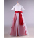 Discount Two Clolor Full Length Satin Organza Flower Girl Dresses with Half Sleeves and Petal Detailing