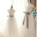Discount Simple A-Line Square Neck Long Length Satin Flower Girl/ First Communion Dresses with Sashes
