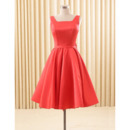 Elegant Simple A-Line Square Knee Length Satin Homecoming/ Party Dresses with Big Bow
