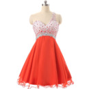Opulent Crystal Beading One Shoulder Short Chiffon Homecoming/ Party Dresses
