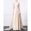 Glamorous Pleated Chiffon & Lace Evening Dresses with Chic Long Bell Sleeves