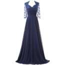 Elegant Vintage Sweetheart Ruching Chiffon Mother of The Bride Dresses with 3/4 Long Lace Sleeves