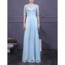 Glamorous Beaded Appliques Illusion Tulle Neckline Floor Length Chiffon Mother Dresses with Half Sleeves