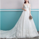 Luxurious Appliques Beadings Illusion Neckline Organza Wedding Dresses with Short Sleeves