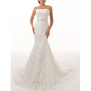 Dramatic Sheath Strapless Sleeveless Lace Wedding Dresses with Crystal Beading Detail