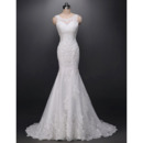 Gorgeous Beaded Appliques Mermaid Tulle Wedding Dresses with Low Back