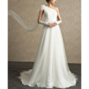 Elegantly One Shoulder Tulle Over Lace Wedding Dresses with Beaded Waist and Illusion Back