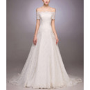 Elegant A-Line Off-the-shoulder Lace Wedding Dresses with Short Sleeves