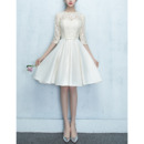 Simple Crew Neck Lace Bodice Reception Wedding Dresses with Half Sleeves
