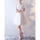 Casual High-Neck Lace Reception Wedding Dresses with Half Bell Sleeves