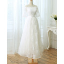 Simple Off-the-shoulder Tea Length Lace Wedding Dresses with Short Sleeves