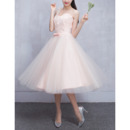 Beautiful One Shoulder Knee Length Tulle Pleated Bridesmaid Dresses with Satin Waistband