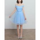 Discount Inexpensive Off-the-shoulder Sweetheart Knee Length Ruched Bridesmaid Dresses