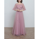 Amazing Long Length Tulle Ruched Bridesmaid Dresses with Half Illusion Sleeves