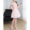 Simple Ultra-feminine Off-the-shoulder Mini/ Short Satin Tulle Lace Bridesmaid Dress